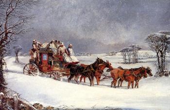 Henry Alken : The York to London Royal Mail on the Open Road in Winter